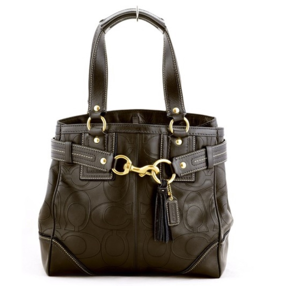 Coach Hamilton Embossed black Leather Book Tote